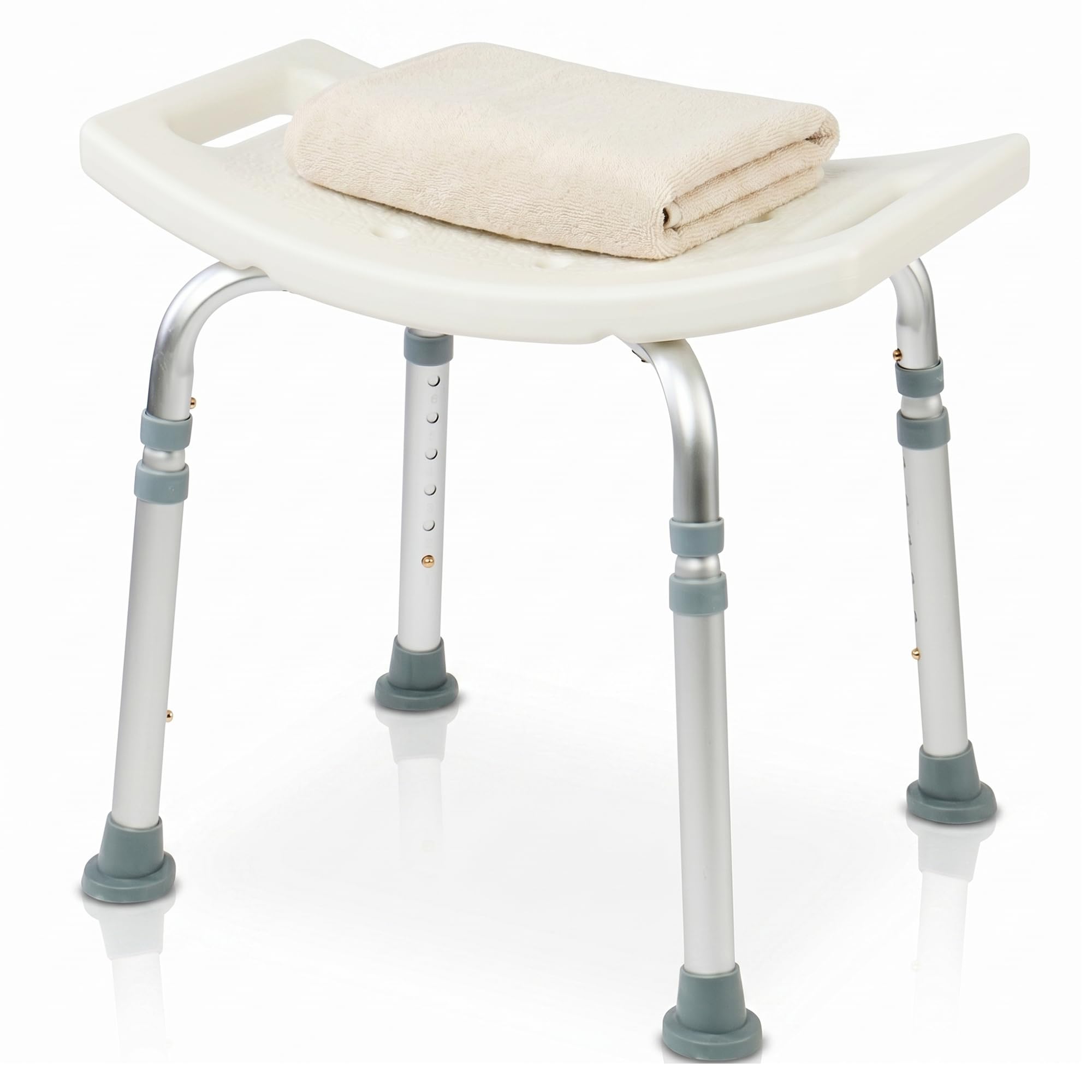 GOVITA Sgabello Doccia Anziani e Disabili Antiscivolo – Sedia Doccia Regolabile in Alluminio, Sedile Sicuro e Stabile con Piedini Antiscivolo, Ideale per Doccia e Vasca (43 cm, Rettangolare)