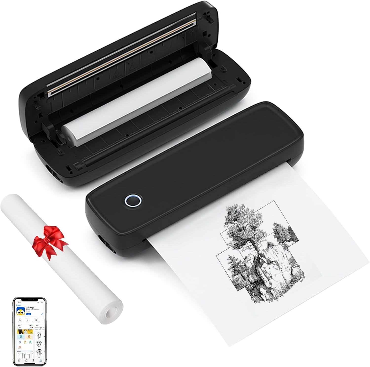 Jomifin Portable Printer Wireless for Travel, Inkless Thermal Print with 3 Rolls Paper, Bluethooth & USB Connect, Compatible with iOS, Android, MAC, Windows, Support for 8.5x11 US Letter (Black)
