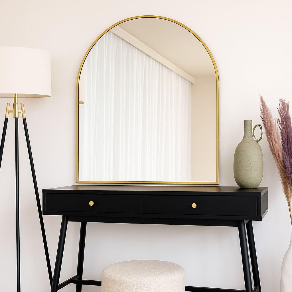 Jobu | Gold – 120x95cm Arched Wall Mirror – Slim Steel Frame Mirror for Bedrooms, Bathrooms & Modern Interiors | Akiko