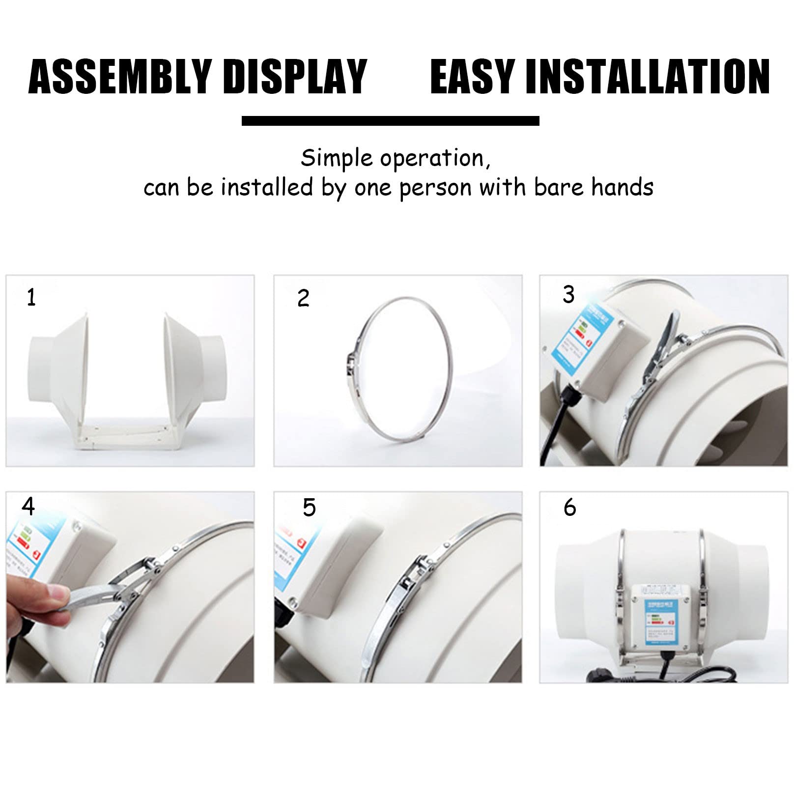 Extractor de Aire en línea de 6 Pulgadas, soplador de conducto de Aire de 146 mm, Potente Ventilador para Taller, Extractor de Aire en línea para Rejillas de ventilación, Tiendas d