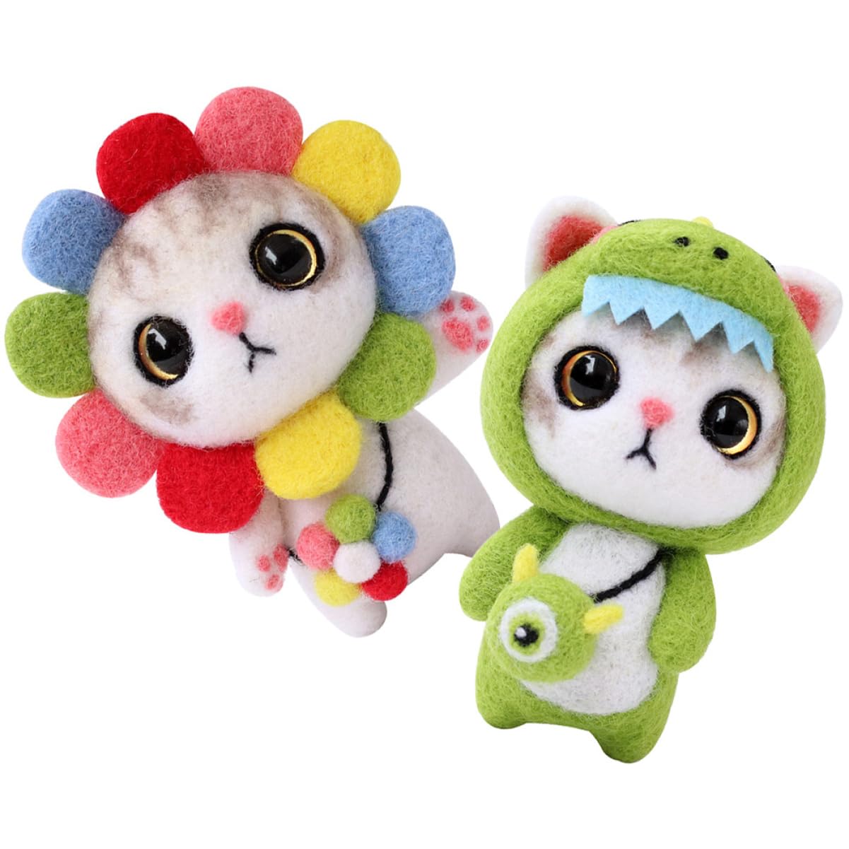 DOITOOL 6 Sätze Nadelfilz Kit für Anfänger DIY Katzenfilz Set mit Anleitung Regenbogen und Kleine Grüne Katze für Kreative Bastelprojekte Komplett Ausgestattet für Unvergessliche DIY