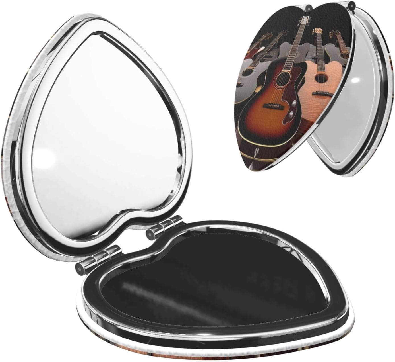 Guitar Compact Mirror for Purse, Double-Sided 2X/1X Magnifying Mirror for Women Men, Travel Makeup Mirror for Handbag, Handheld Vanity Mirror for Gift