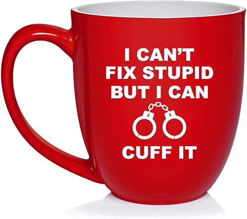 Miniatura 6 de Daylor Taza de café de cerámica con texto en inglés "I Can't Fix Stupid But I Can Cuff It" para oficial de policía, taza de té de cerámica, regalo