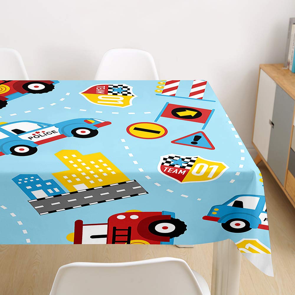 FANSU Waterproof Table Cloths Rectangle Dust-Proof Tablecloth Stain-Resistant Child Cartoon Washable Anti-Fading Oil-Proof Outdoor Table Cover for Kitchen Dinning Tabletop (Blue Car,90x90cm)