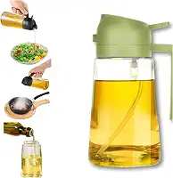 Borrifador e Dosador 2 em 1 para Azeite e Óleo 470 ml Galheteiro de Vidro Premium com Controle de Dose e Spray para Cozinha, Airfryer, Saladas e Churrasco Prático, Econômico e Sem Resíduos (Verde)