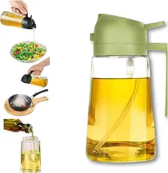 Borrifador e Dosador 2 em 1 para Azeite e Óleo 470 ml Galheteiro de Vidro Premium com Controle de Dose e Spray para Cozinha, Airfryer, Saladas e Churrasco Prático, Econômico e Sem Resíduos (Verde)