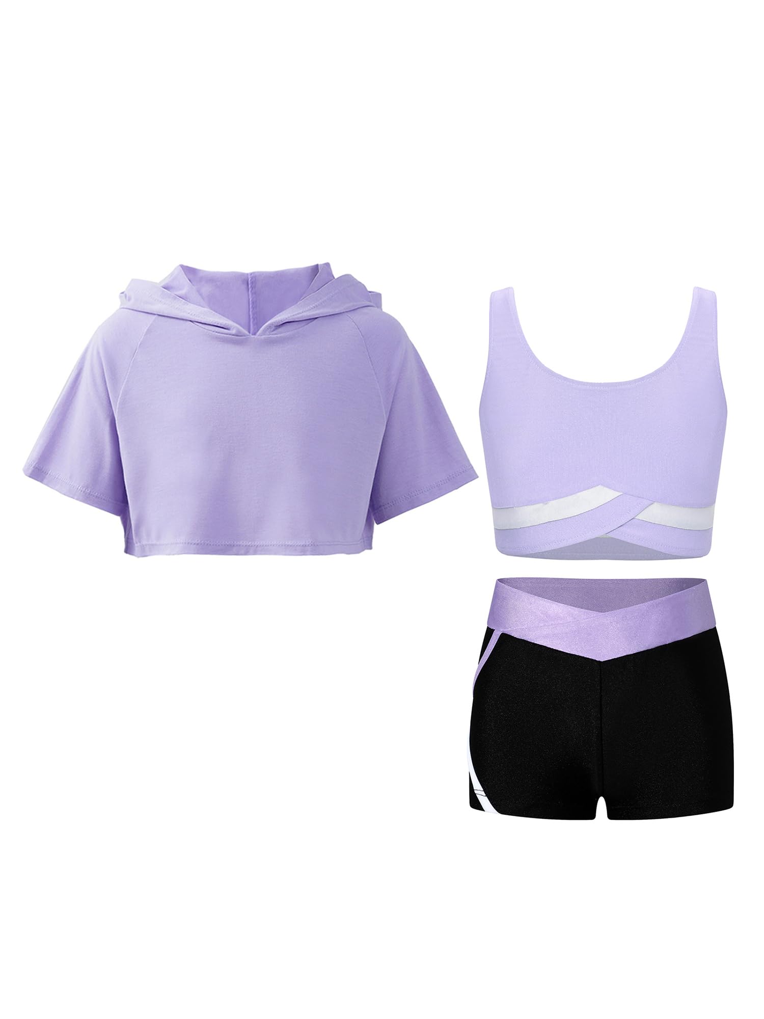 Aislor Conjunto Deportivo Niñas Crop Top Manga Corta y Pantalones Cortos Deportivos Ropa de Danza Baile Infantil Traje Ropa Deportivo Yoga Gimnasia Verano