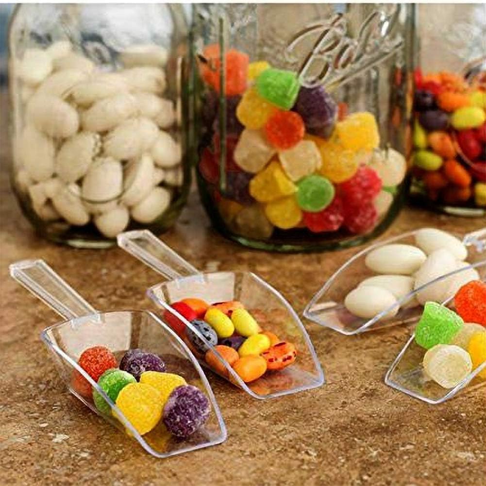 6 Pcs Clear Plastic Angled Serving Bowls and Scoops, 3 Salad Serving Bowls Candy Bowls (19 oz) and 3 Kitchen Plastic Popcorn Scoops, Candy Container for Salad Fruit Snacks Appetizer Bar Catering