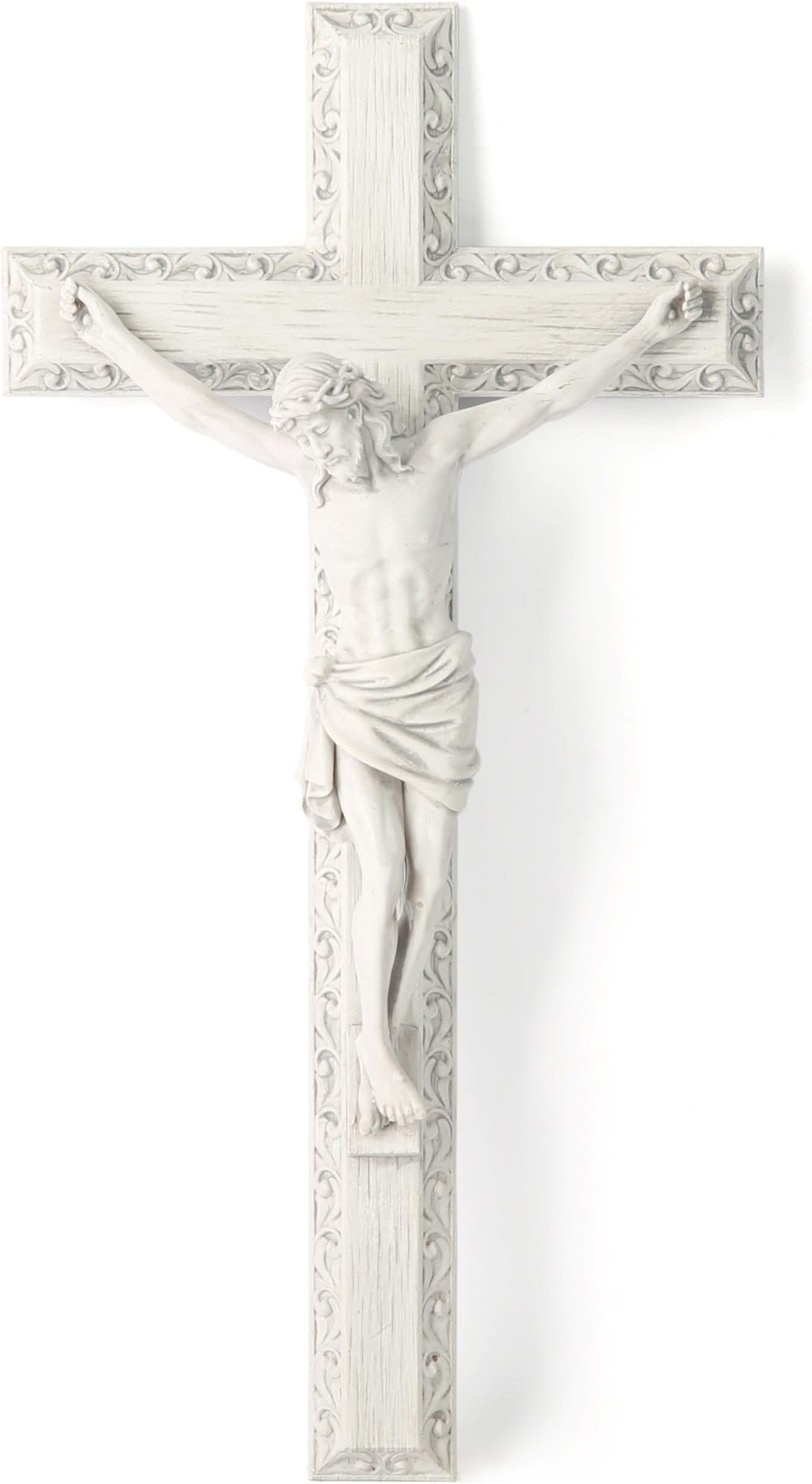 BC Catholic Crucifix Wall Cross, Jesus Christ Wall Decor for Elegant Modern Home, Devout Gift for Youngs, Religious Gifts Home Decor, Grey White Stone Finish 12" H Hand Painted by Buildclassic