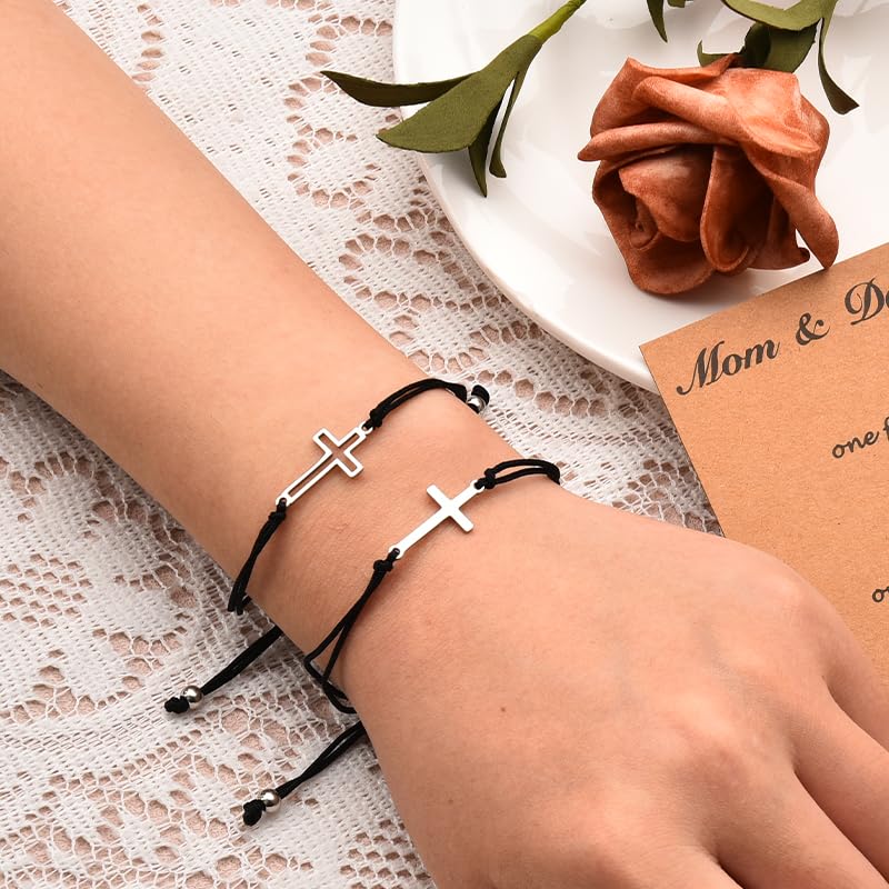 Xiyantiji Cross Matching Bracelets Dad and Daughter Birthday Christmas Gifts for Mom Mother Son Bracelets for Fathers Mothers Day Gift3
