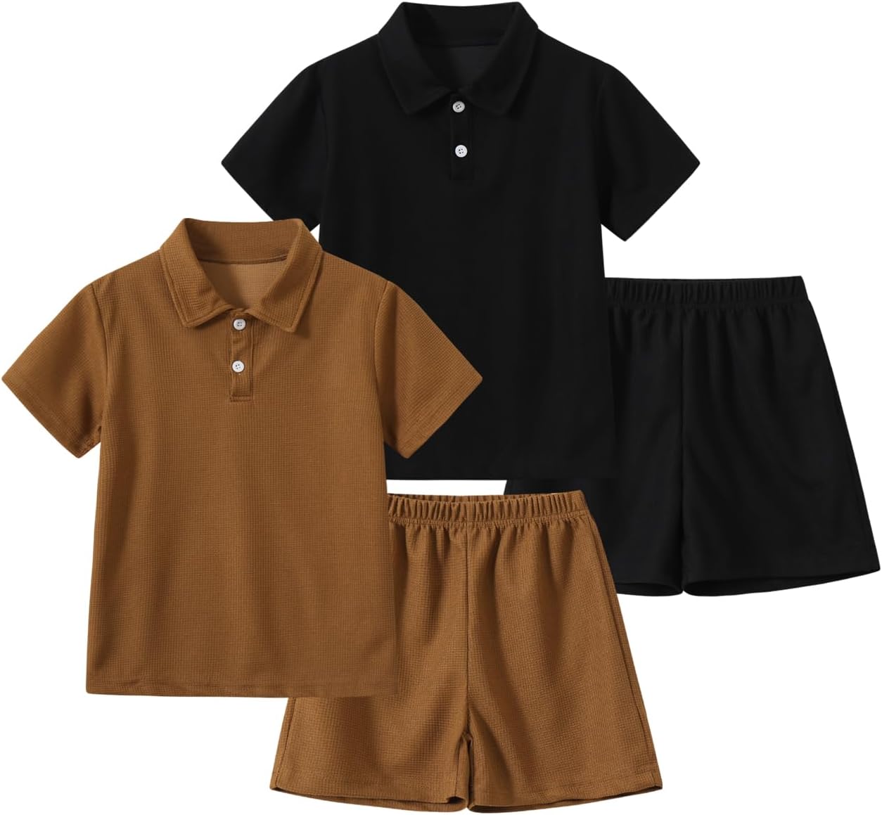 Boys 4 Piece Summer Clothes Waffle Texture Button-Down Shirt and Shorts Beach Vacation Outfit for Kids 3-12Years