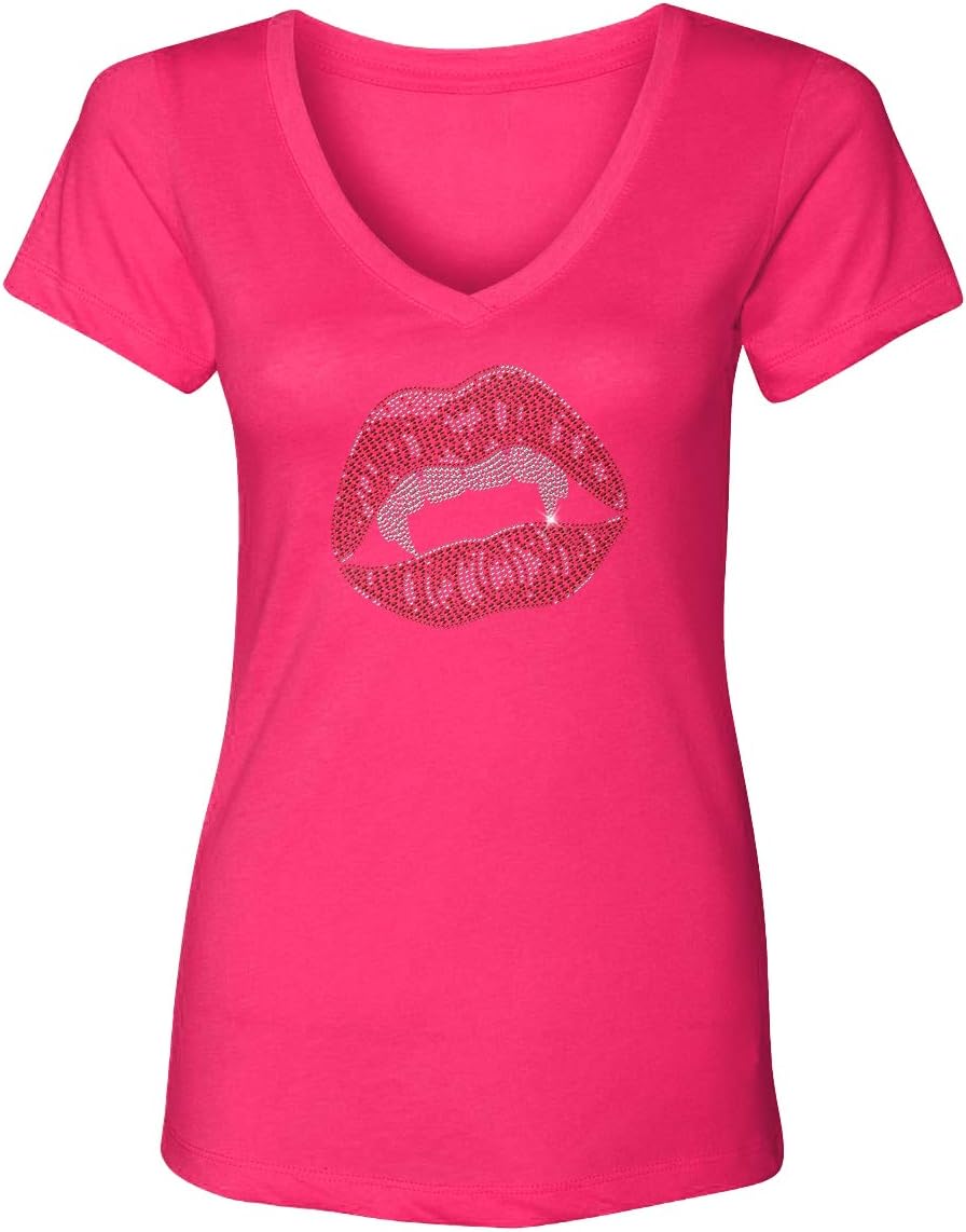 Vampire Lips - Rhinestone Halloween Women's V-Neck T-Shirt