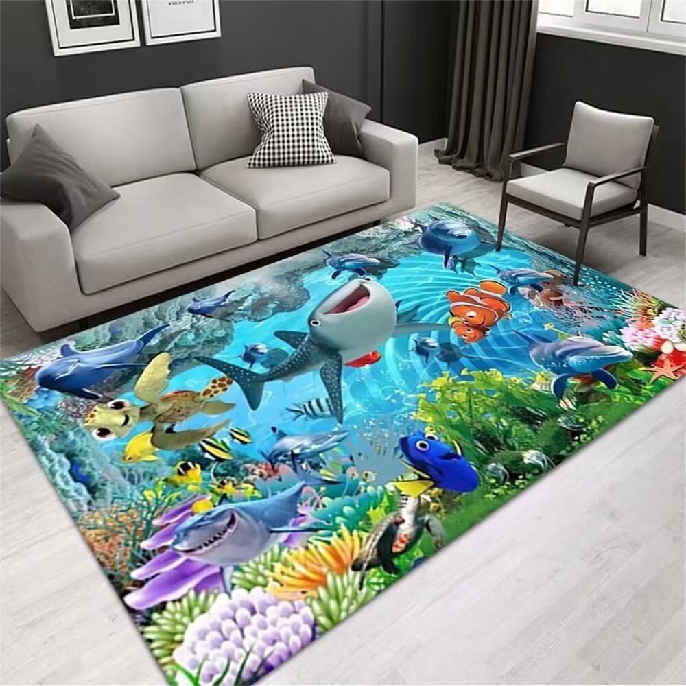 Tapis d'éveil pour bébé garçon bleu de 200x260cm avec motifs de dessin animé pour la chambre