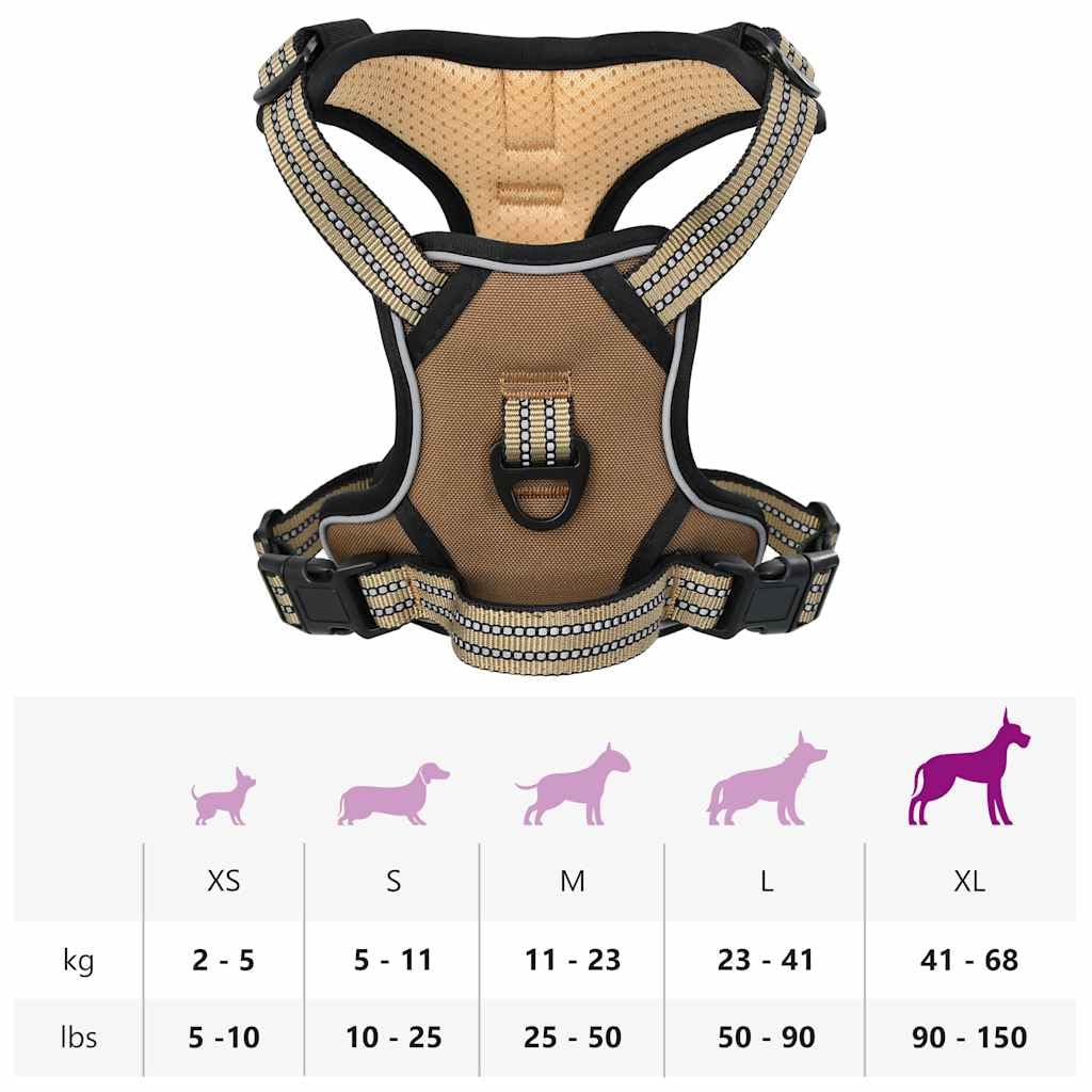Arnés para perro marrón XL con correa y collar ajustable de poliéster, 4 correas, reflectante, con asa de seguridad para pasear, entrenar, actividades al aire libre y suministros para