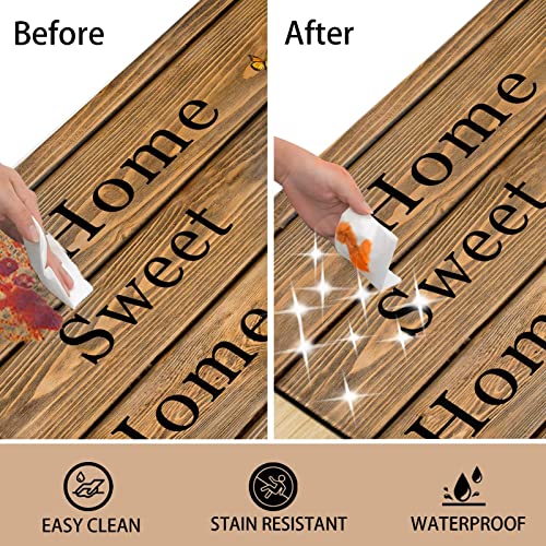 Chiinvent Sunflower Kitchen Rugs, Farmhouse Style Kitchen Quotes Grey Wood Background Kitchen Mats, Non-Skid Washable Anti-Fatigue Kitchen Comfort Standing Mats For Floor 2 Pieces,17.3X28+17.3X47 Inch #TOP4