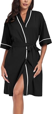 EAS SECRET Womens 100% Cotton Summer Short Robes Lightweight Spa Robe Soft Knit Kimono Bathrobes with Pockets 1 PACK