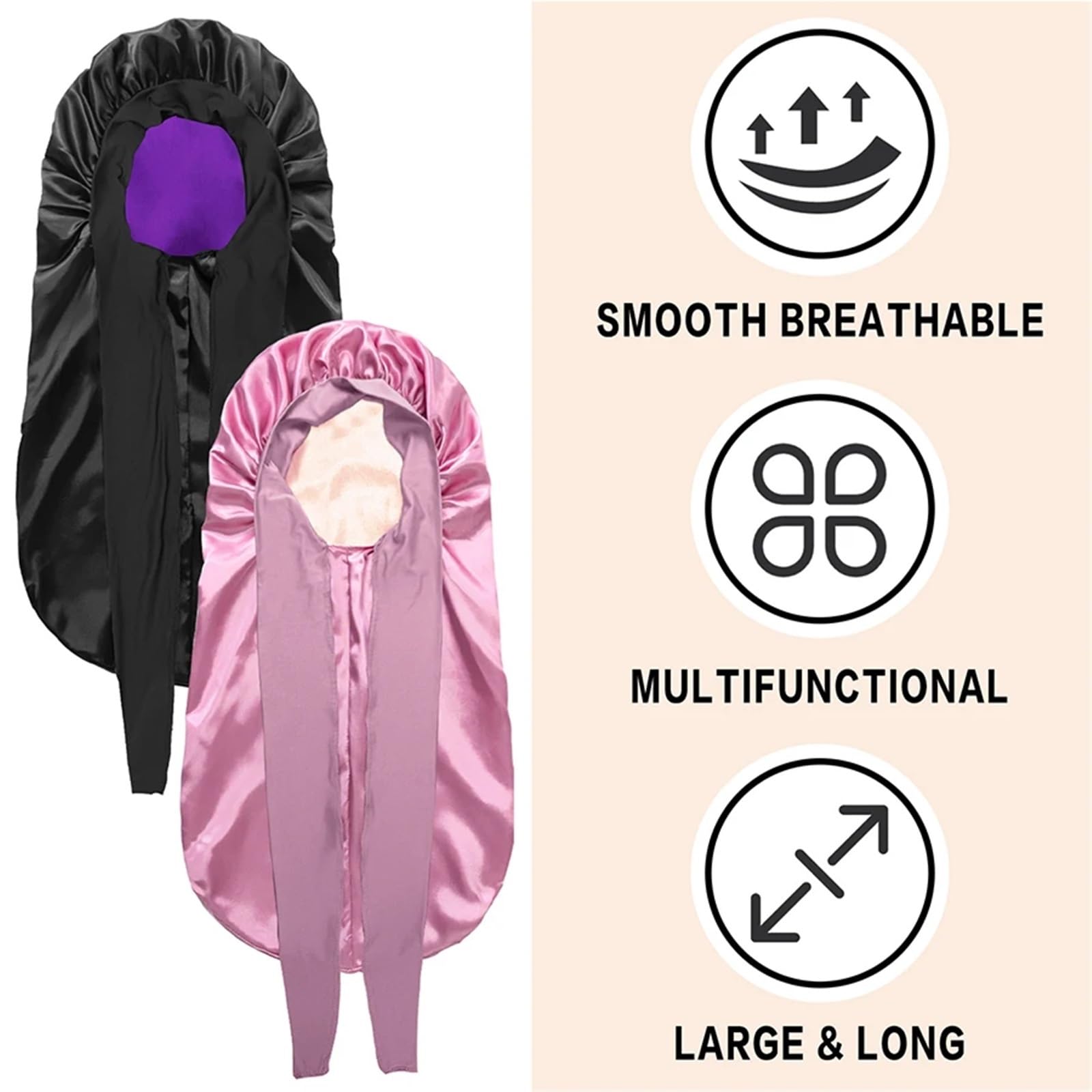 Seidenhaube Haarpflege Extra große, lange Haar-Mütze aus Seide mit elastischem Satin-Haarband, bequeme Kopfbedeckung, Nachtschlafmütze for Schlafen unter der Dusche FüR Schlafende(Pink)