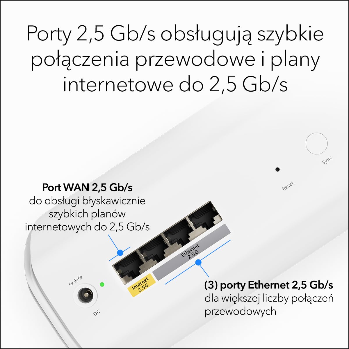 rójpasmowy system sieci Mesh WiFi 7 NETGEAR Orbi 770 (RBE773) – router + 2 wzmacniacze sygnału satelitarnego, funkcje zabezpieczeń, do 11 Gb/s, pokrywa do 540 m2, 100 urządzeń, port 2.5 Gb/s