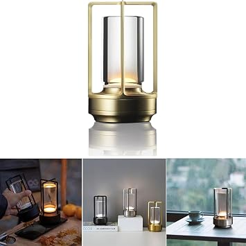 Lumisom Crystal Lantern Table Lamp, 3 Colors Rechargeable Cordless LED Lights, Gold