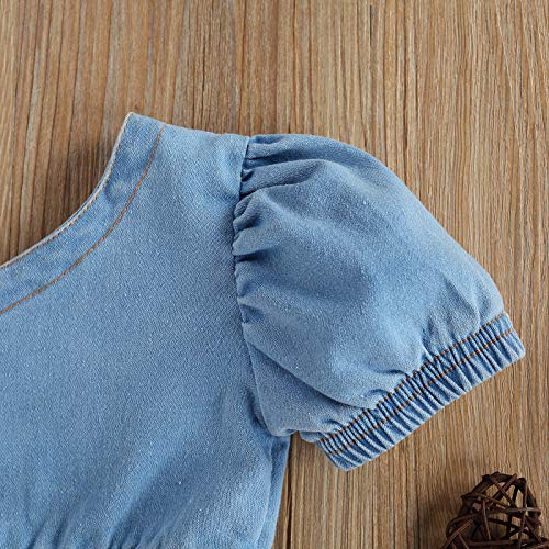 Sdghg LZM-0COGY-AMSHNA2 Toddler Baby Girl Summer Clothes Set One Shoulder Crop Top Ripped Denim Shorts Outfit 2Pc thumb #3