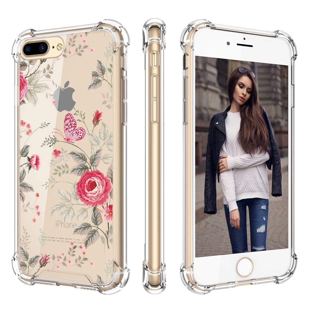 Cutebe Shockproof Hard PC+ TPU Bumper Case Scratch-Resistant Cover for Apple iPhone 7 Plus(2016)/iPhone 8 Plus(2017) Flower Wireless Phone Accessory