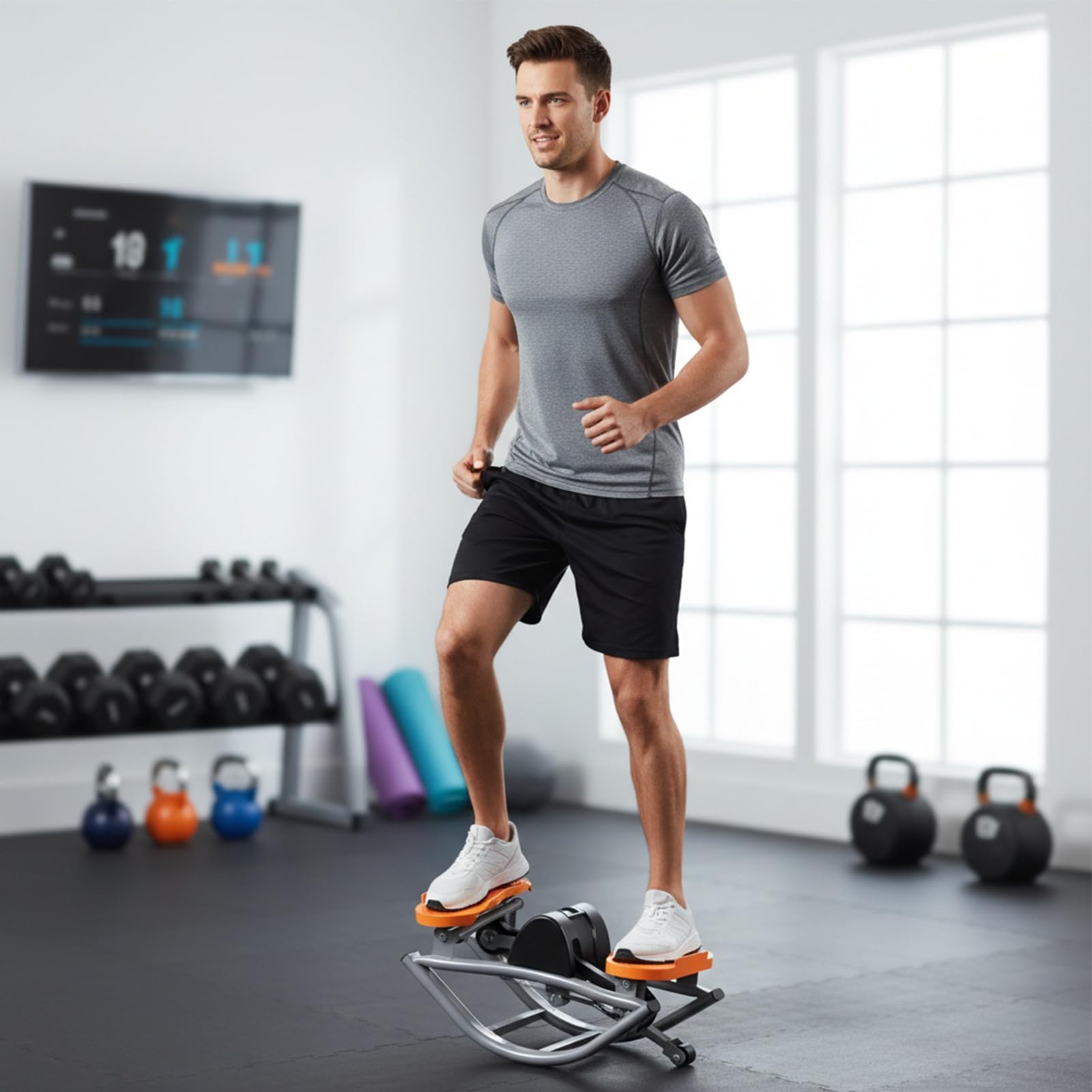 Stepper da lato a lato – Trainer compatto, modellatore per gambe, core builder, sistema di esercizi con movimento a dondolo con cinghie per le mani per allenamenti efficaci mirati a ginocchia, fianchi