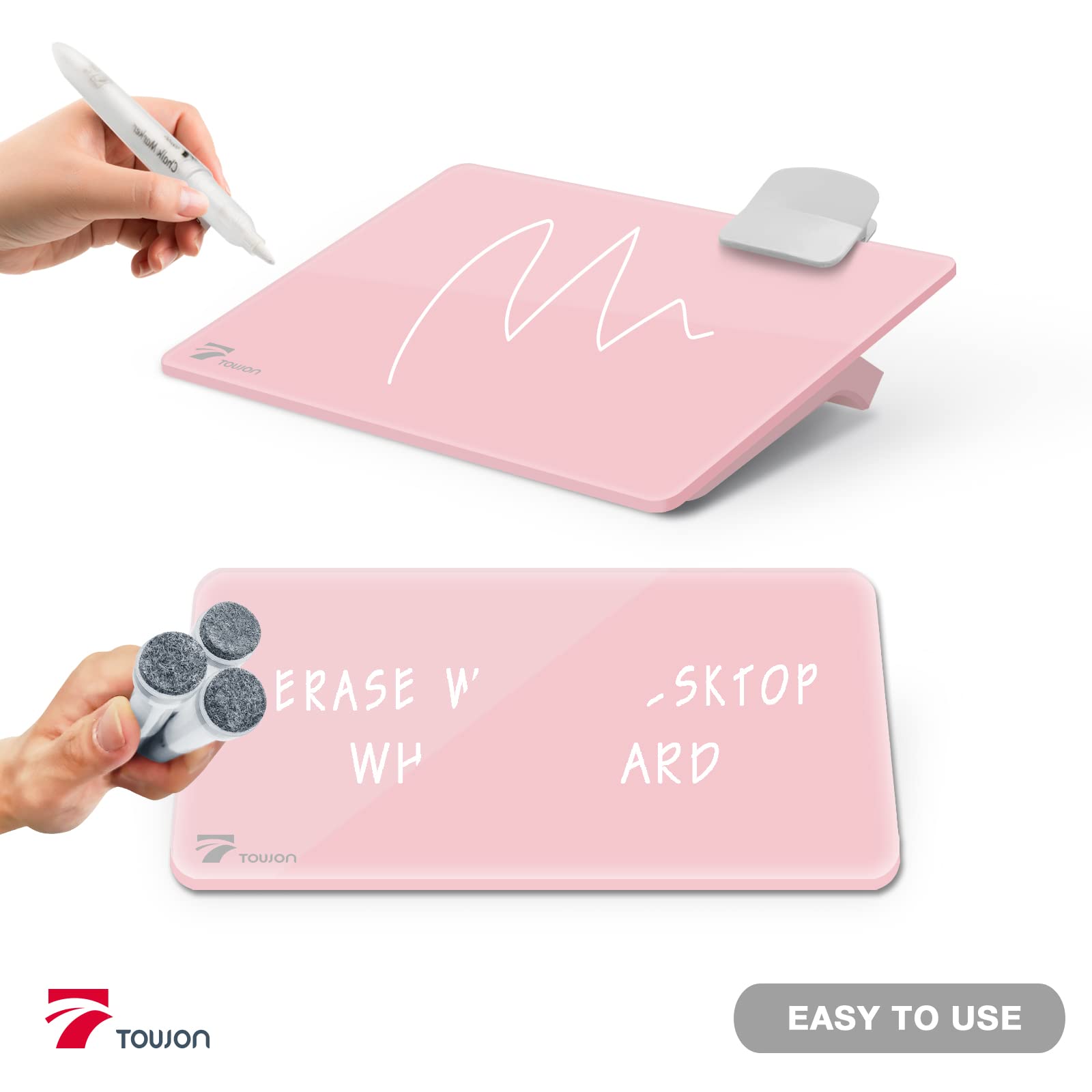 TOWON Mini-Whiteboard aus Glas | kleiner Schreibtisch-Notizblock | Pink Office Buddy Board | tolle Erinnerung Memoboard für Büro, Zuhause, Schule, Kinder, 21 x 15 cm, Rosa