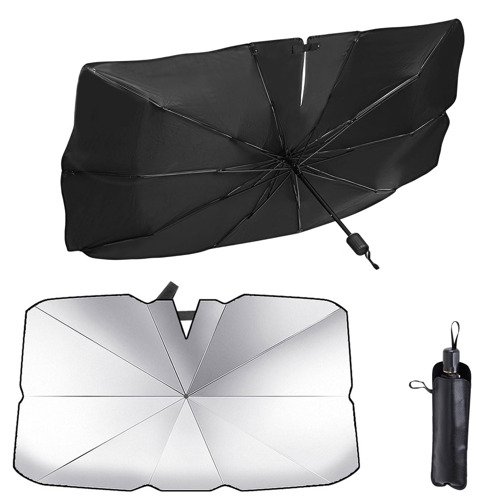Funnity Parasol Coche Delantero 140 x 80 cm | Paraguas coche tipo paraguas plegable anti calor, apertura instantánea en segundos, sin esfuerzo, protección solar SUV camión