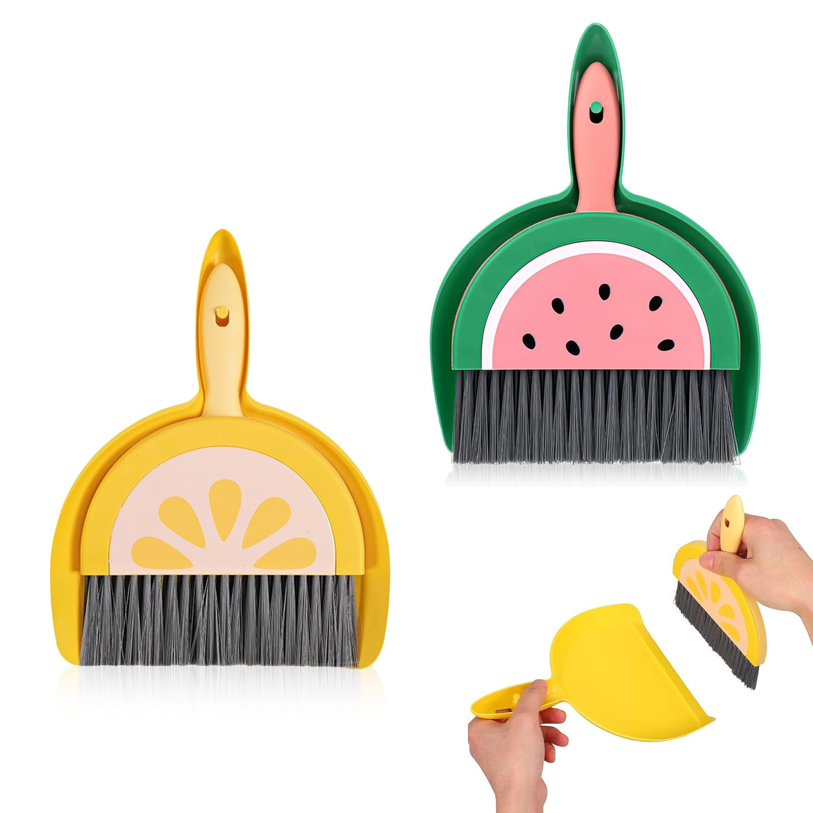 Mini Cepillo De Mano Y Pala Recogedor Escoba De Mesa Juego Sandía Limón