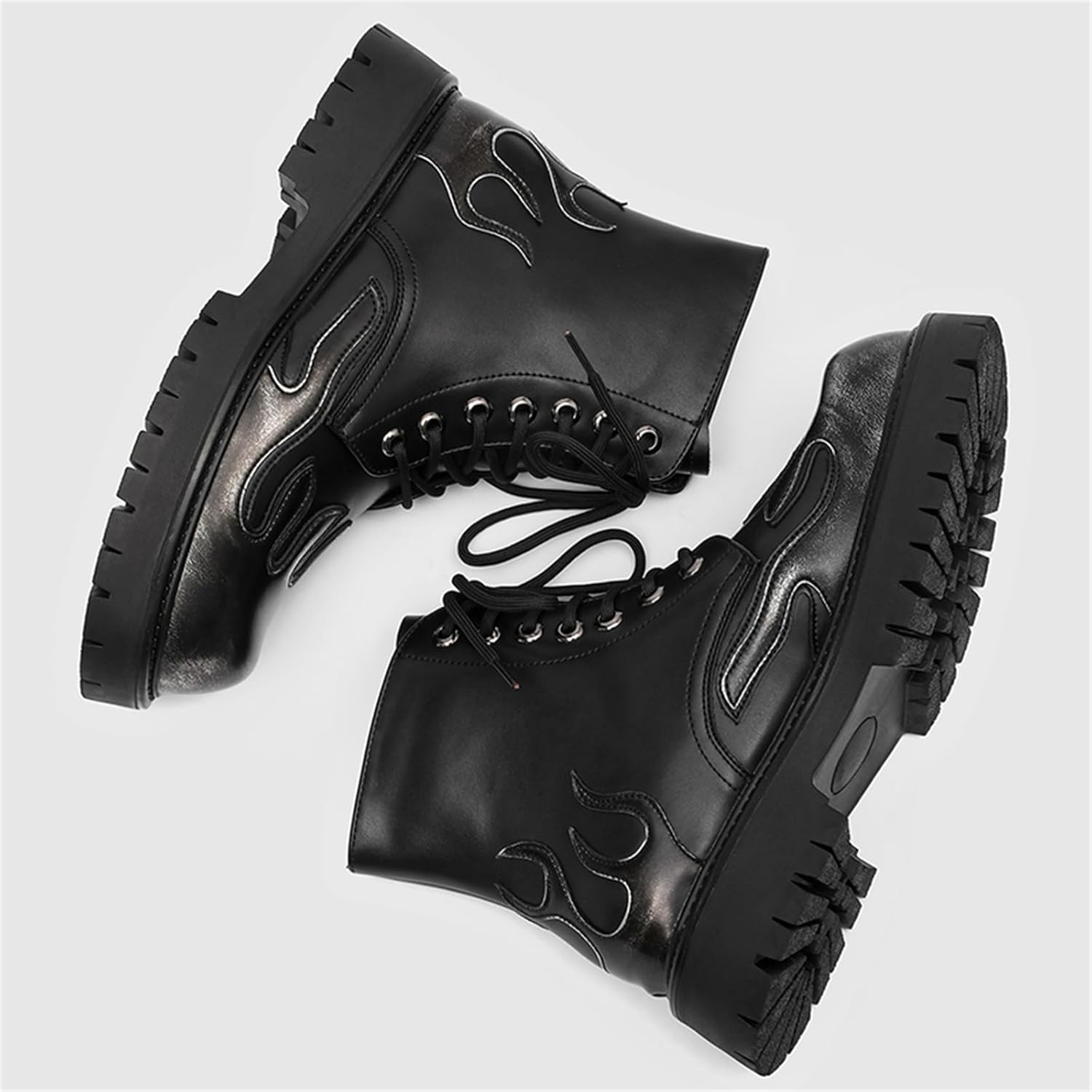 Men's Punk Fire Toe Platform Motorcycle Combat Boots Leather Biker Boot Fashion Casual Ankle Boots