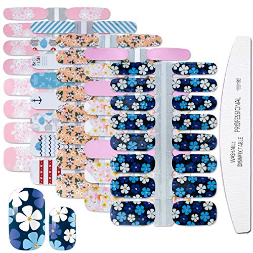 WOKOTO 5 Sheets Classical Adhesive Nail Art Polish Stickers Tips With 1Pc Nail File Flower Nail Wraps Decals Manicure Accessories