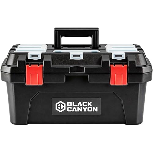 Black Canyon 17 Inch Plastic Tool Box, Support up to 44 lbs,Dual-Layer Design, Flexible for Stacking, Top-Lid Storage, Ideal for DIY, Workshop