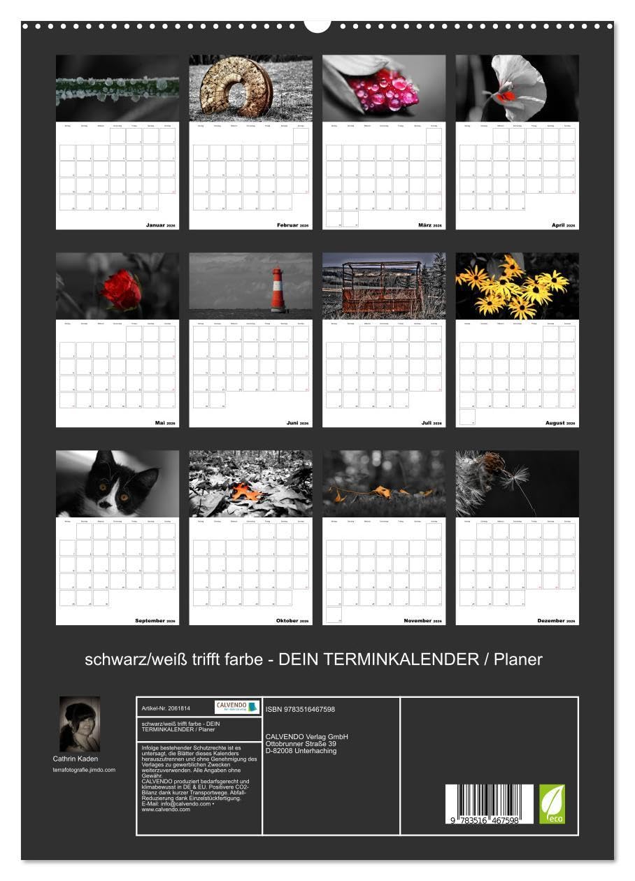 schwarz/weiß trifft farbe - DEIN TERMINKALENDER/Planer (hochwertiger Premium Wandkalender 2026 DIN A2 hoch), Kunstdruck in Hochglanz: Ein ... Fotos den besonderen Look (CALVENDO Natur)
