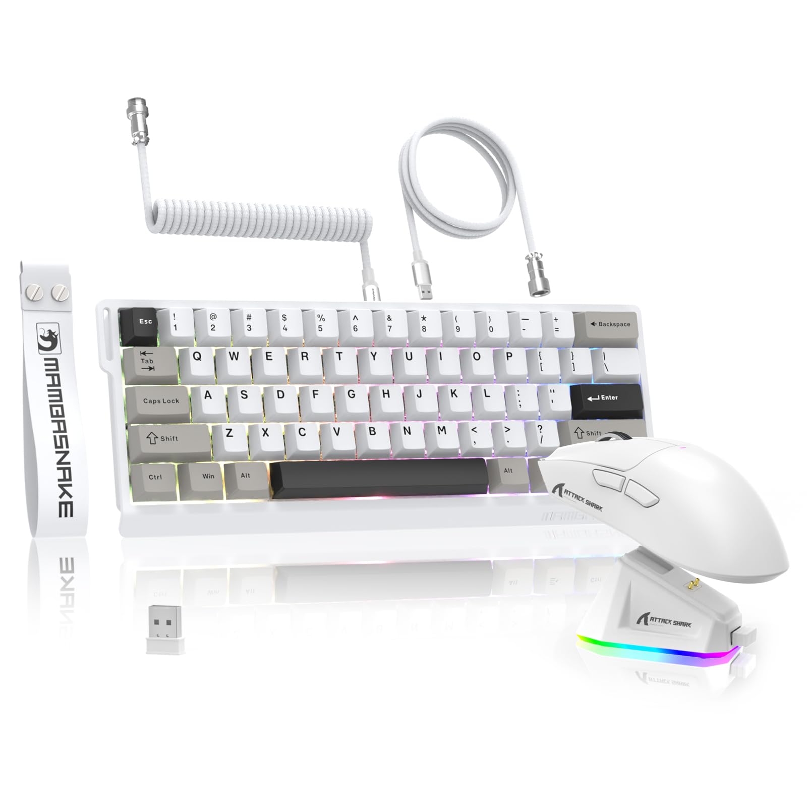 MAMBASNAKE x Attack Shark X60HE Rapid Trigger Wireless Teclado & X11 Gaming Ratón with 8K Espiral Cable, Mecánico Magnetic Switch RGB 60% QWERTY Teclado, 22K dpi PixArt PAW3311 Sensor Mice - Blanco