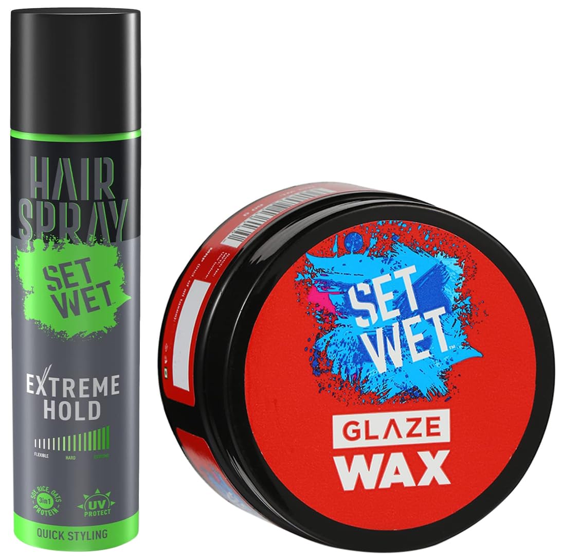 Set Wet Extreme Hold, Hair Spray For Men, Style-Spray-Freeze, Bottle 200ml & Glaze Hair Styling Wax For Men, 60g-image-12