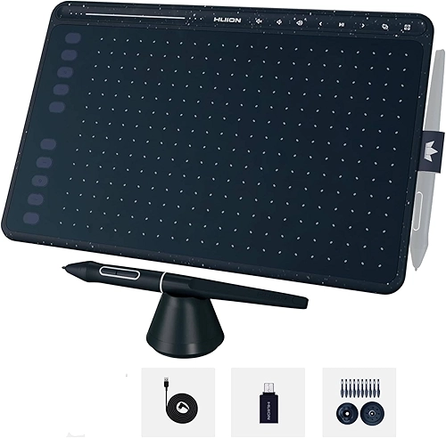 Mesa digitalizadora HUION HS611 Tablet gráfico com 10 teclas de atalho, 8 teclas multimídia Stylus sem bateria 8192 caneta pressão inclinação digital arte tablet para pintura, design esboço iniciante