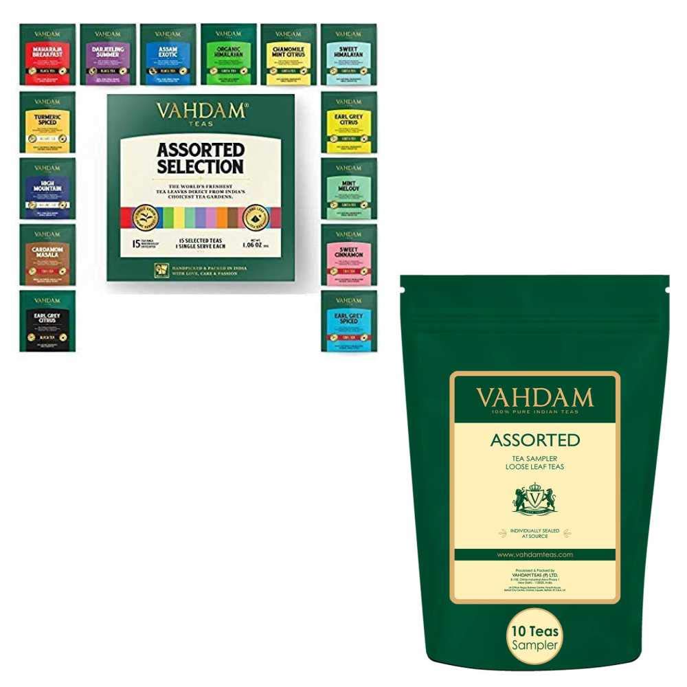 VAHDAM, Assoted 10 Teas Sampler & Tea Variety Pack (15
