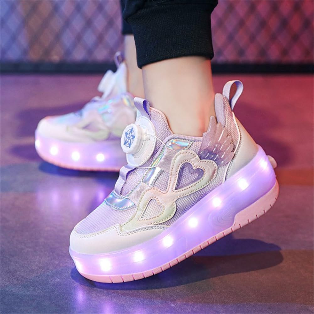 Mateju Zapatos con Ruedas para Niñas, Patines con Dos Ruedas Retráctil, Zapatillas Brillantes Moda Zapatillas de Skateboarding Zapatillas Deportivas al Aire Libre