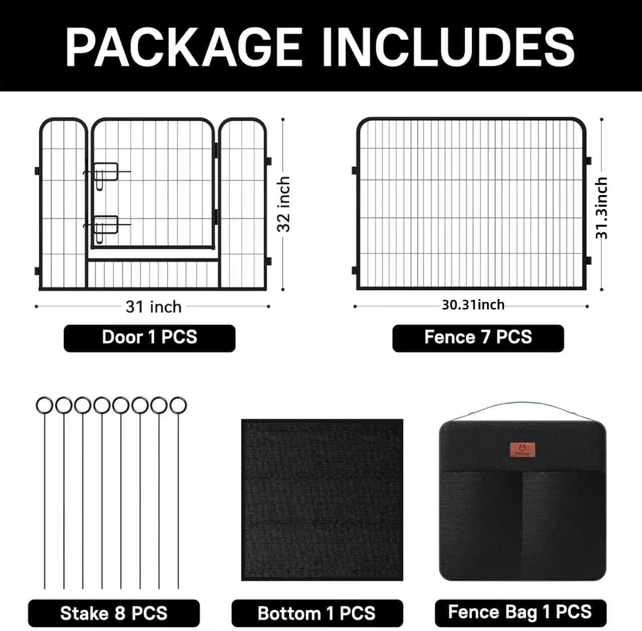 PJYuCien Dog Playpen Plus Storage Bag, 31.3 H 8 Panels Puppy Pen with Square Bottom, Heavy Duty Dog Fence for Puppies/Small Dogs