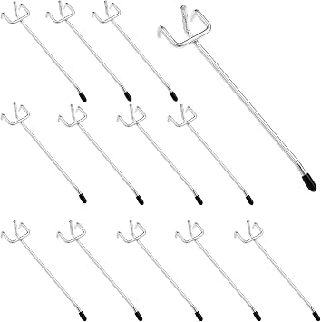 20 Pack Pegboard Hooks 6 Inch L Shape Galvanized Metal Heavy Duty Peg Hooks with 50Pcs Rubber Tipped Fit for 1mm/0.04inch Thick Peg Board Pegboard Hook for Organizer Garage Kitchen Office Store