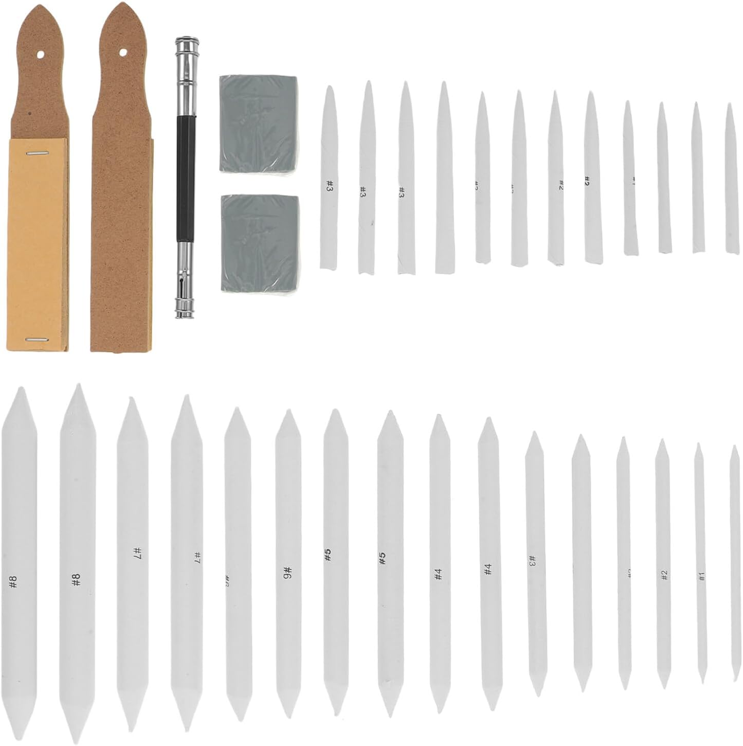 WOONEKY 33pcs Sketching Supplies Set with Paper Blending Sticks, Sandpaper Sharpener, Erasers, and Pencil Extension Tool for Student Charcoal and Graphite Drawing Accessories