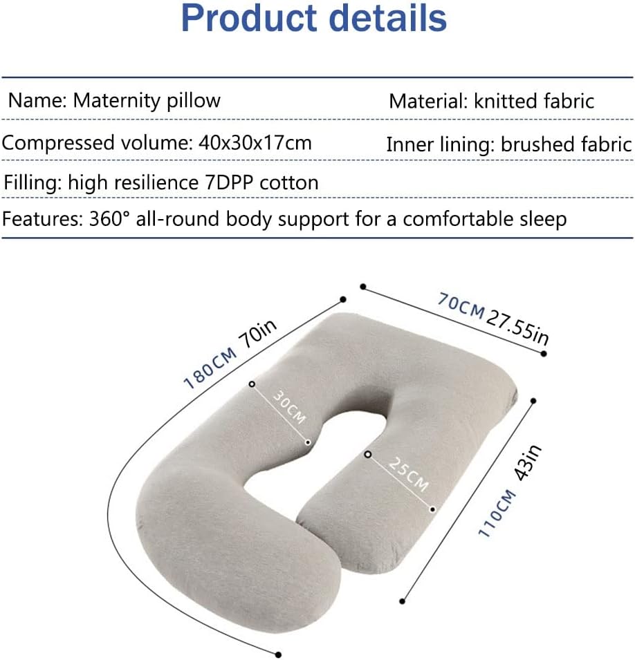 Pregnancy Pillow Knitted Maternity Pillow Nursing Pillow Nap Pillow Pregnancy Support Pillow Core Side Sleeping Pillow Lumbar Pillow, Removable and Washable (Color : Blue2, Size : 180x70cm)