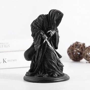 Eerie Death Figurine Dark Gothic Black Robe Holding Scythe Figurine | Reaper Figurine Of Holy Death for Home Photo Props Halloween Party
