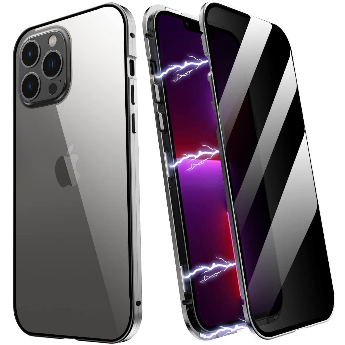 iPhone 13 Pro Max Case,ZHIKE Anti-Peep Magnetic Adsorption Case Front and Back Tempered Glass Full Screen Coverage One-Piece Design Flip Privacy Cover for Apple iPhone 13 Pro Max(Anti Spy-Clear Black)