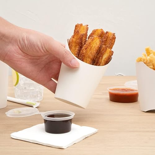 Miniatura 6 de Restaurantware Bio Tek - Recipientes para papas fritas de 12 onzas, 100 tazas desechables de charcutería, diseño inclinado, redondo, de papel