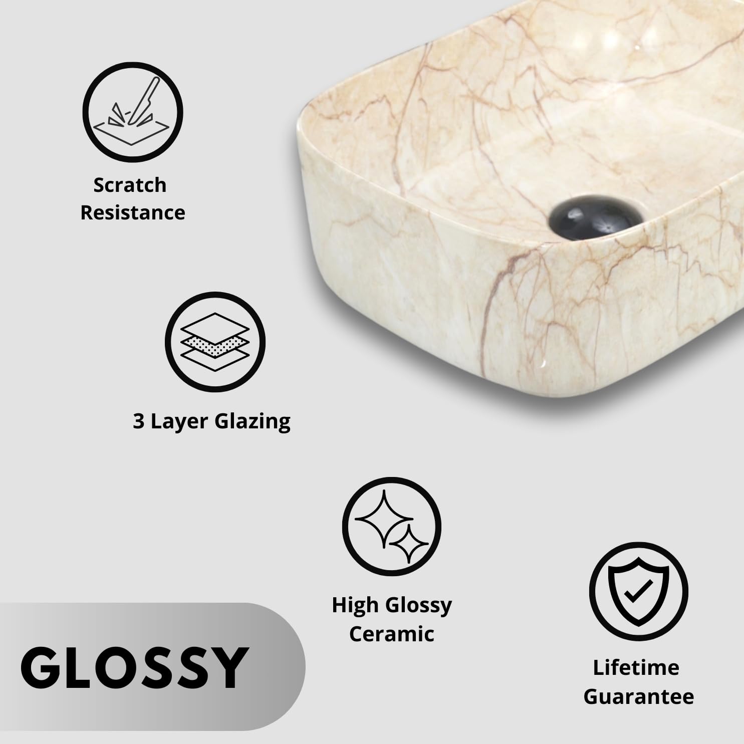 Reyal Marble Wash Basin - Ivory Gold Vessel Sink -5