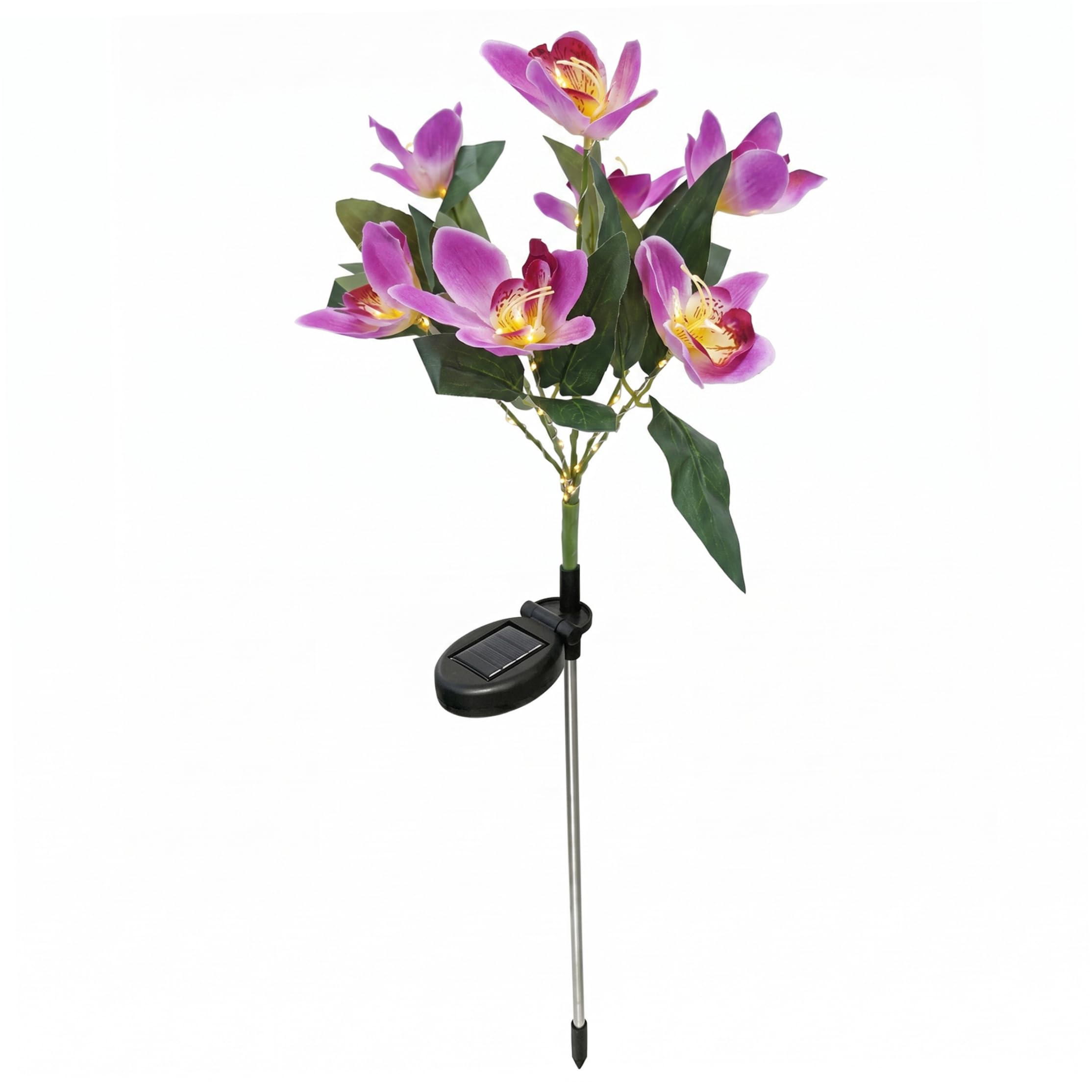 BeVistoso Solar Flowers, 7-Head Orchid Solar Flower Lights Waterproof Garden Stake for Outdoor Yard Decor, Purple, Flower Lights