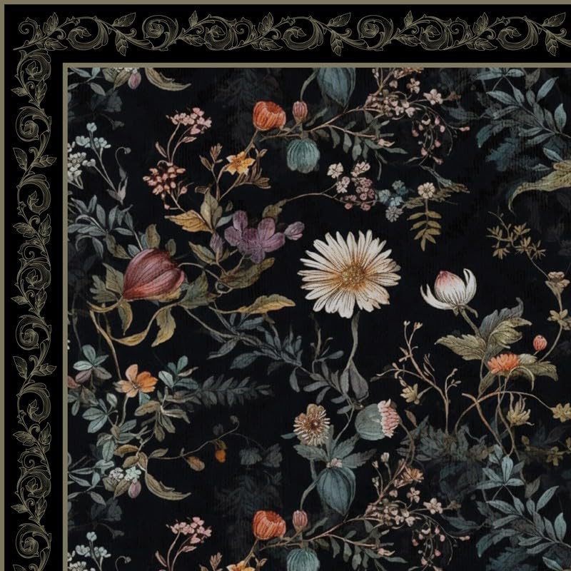 99 DECO Tapis Vinyle Floral Noir - L 120 x l 50 cm EP. 2 mm