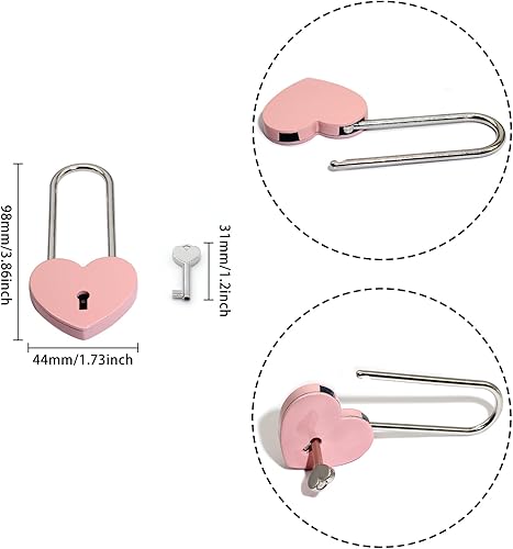 Miniatura 4 de 1 candado en forma de corazón, lindo candado de amor con llave para pequeñas cajas de joyería de madera, maleta, gabinete, cuaderno o regalo para