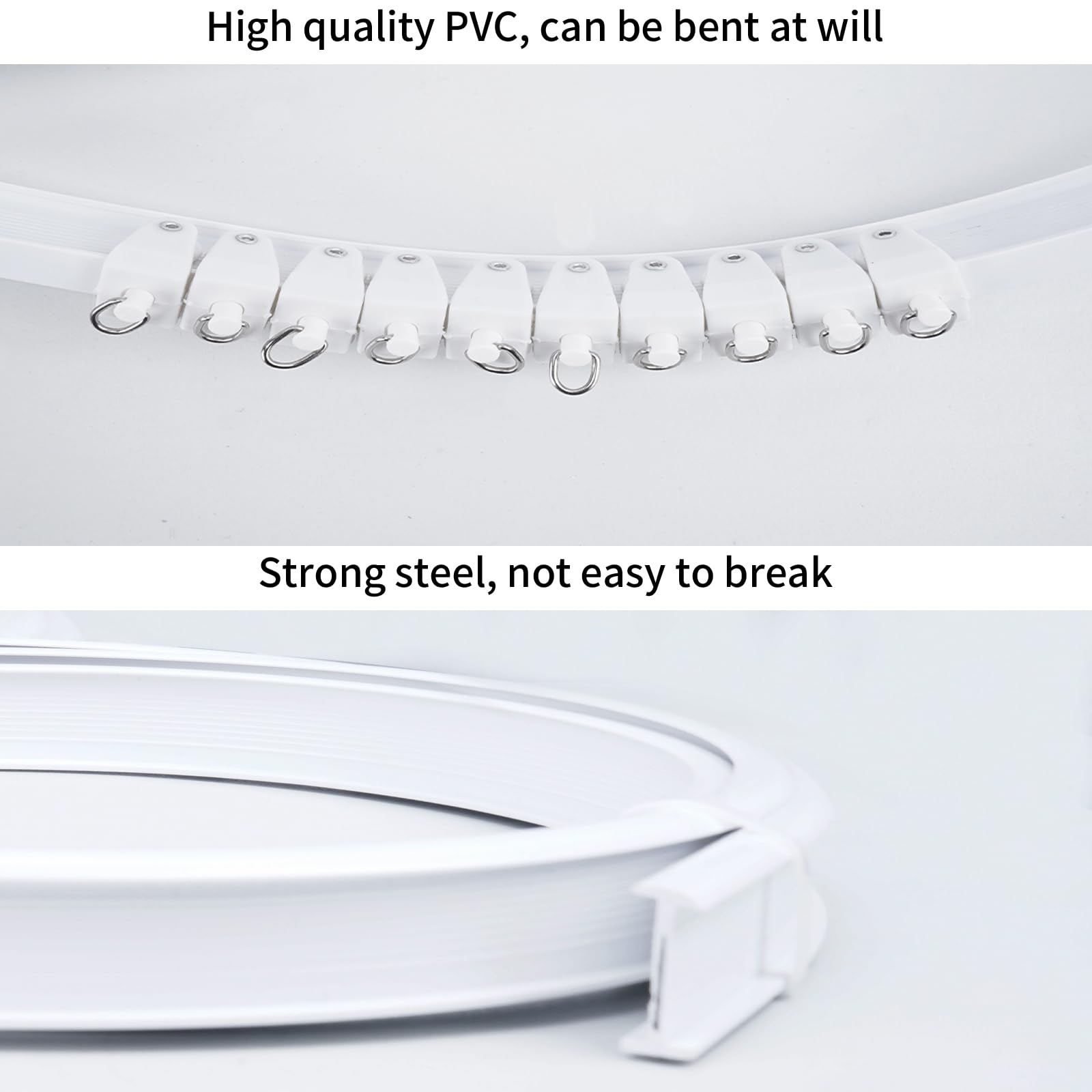 3m Binario per Tende a Parete con 24 Clips in Ferro,Flessibile,Curvo, Binario PVC Montato Lateralmente, Sistemi di Scorrevole Binario Tende da Doccia, Divisori per Ambienti, per Camper,Bianco